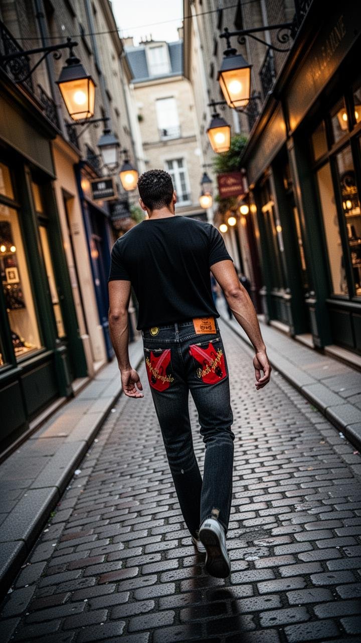 YOROPIKO SKULL EMBROIDERED ROCK WASHED SELVEDGE DENIM JEANS BY MYM FOR MEN YORO0686