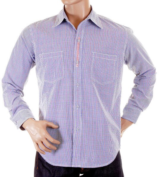 YOROPIKO REGULAR FIT SOFT COLLAR LONG SLEEVE CHECK SHIRT IN BLUE YORO5301