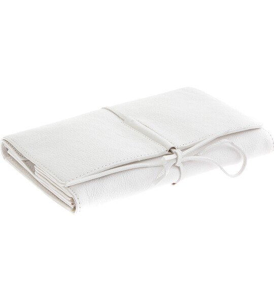 RMC JEANS UNISEX GRAIN LEATHER TRAVEL WALLET IN WHITE WITH SHOE LACE TIE CLOSURE REDM5754