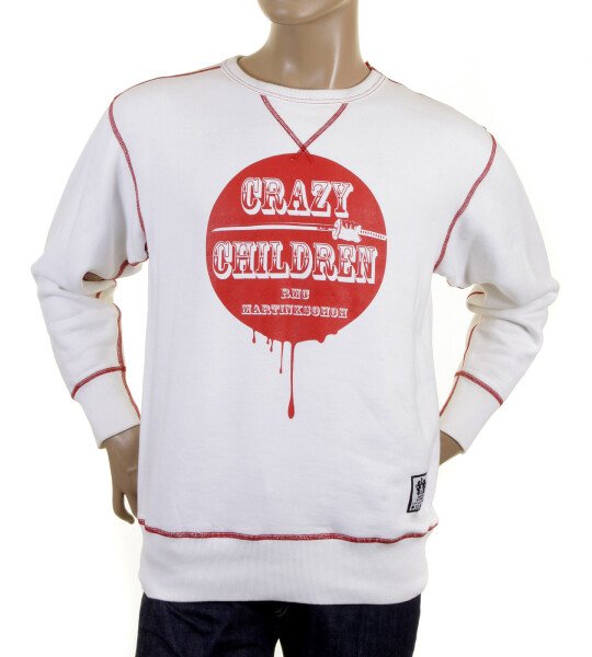 RMC MARTIN KSOHOH MENS LARGE FITTING WHITE RWH141264 CREW NECK RED CRAZY CHILDREN PRINTED SWEATSHIRT REDM0928