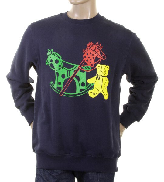 RMC MARTIN KSOHOH LARGE FITTING NAVY BLUE RWC141264 CREW NECK TOY FRIEND PRINTED SWEATSHIRT REDM0646