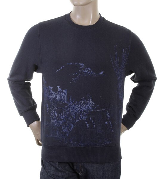 RMC MARTIN KSOHOH LARGE FITTING NAVY BLUE RWC141161 CREW NECK TOYO STORY MOUNTAIN PRINTED SWEATSHIRT REDM0945