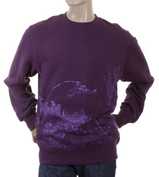 RMC MARTIN KSOHOH LARGE FITTING PURPLE RWC141161 CREW NECK LILAC TOYO STORY MOUNTAIN PRINTED SWEATSHIRT REDM0946