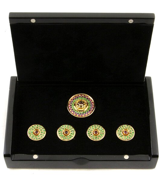 RMC JEANS CUSTOM MADE PRECIOUS STONE GREEN GARNET GIFT BOX BUTTON SET RMC2380