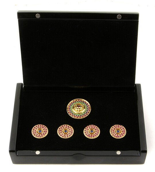 RMC MARTIN KSHOHOH CUSTOM MADE BUTTON SET RUBY BLUE SAPPHIRE GIFT BOX RMC2340
