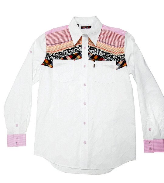 YOROPIKO PINK AND WHITE SOFT COLLAR PRINTED REGULAR FIT DIAMOND JACQUARD MENS LONG SLEEVE SHIRT YORO0264A