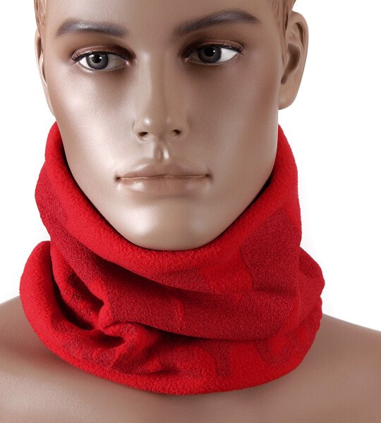 RMC REVERSIBLE TOGGLE AND PULL CORD EQUIPPED FLEECE HEAD AND NECK WARMER SNOOD SCARF IN RED REDM5490