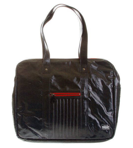 RMC MKWS UNISEX BLACK COATED DENIM HAND CARRY BAG WITH LAMINATED TARTAN LINING REDM5537