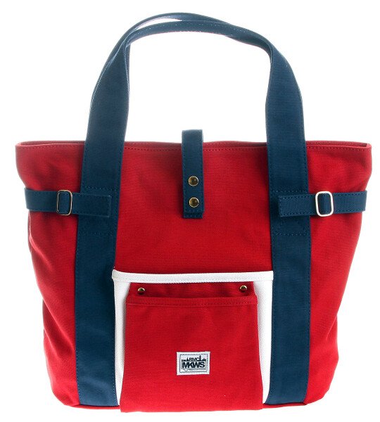 RMC MKWS UNISEX RED CANVAS HAND CARRY BAG WITH TRIM IN NAVY AND WHITE AND NAVY HANDLES REDM5582