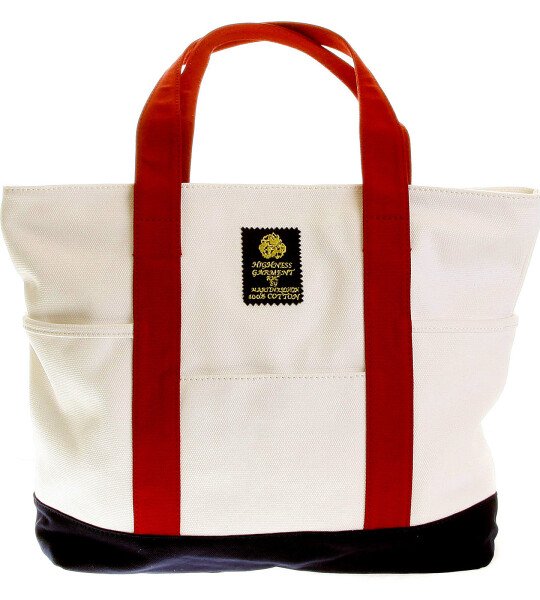 RMC MKWS UNISEX WHITE CANVAS SHOPPER BAG WITH NAVY CANVAS BASE AND RED CANVAS HANDLES REDM5589