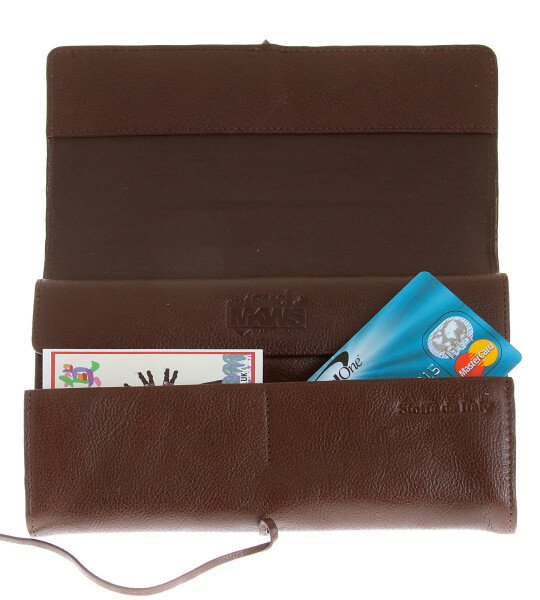 RMC JEANS UNISEX GRAIN LEATHER TRAVEL WALLET IN BROWN WITH SHOE LACE TIE CLOSURE REDM5751