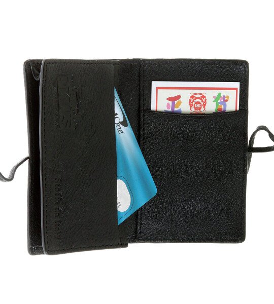 RMC JEANS MENS HORSE HAIR CARD HOLDER BLACK LEATHER WALLET WITH SHOE LACE TIE CLOSURE REDM5761