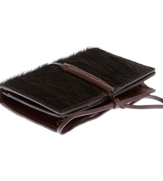 RMC JEANS CARD HOLDER BROWN LEATHER HORSE HAIR WALLET WITH SHOE LACE TIE CLOSURE REDM5762