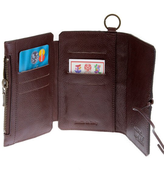 RMC JEANS MENS ITALIAN LEATHER 3 FOLD HORSE HAIR CREDIT CARD WALLET IN BROWN REDM5766