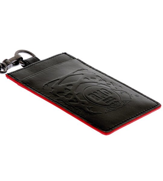 RMC JEANS MENS LEATHER CARD HOLDER IN BLACK WITH RED LEATHER TRIM REDM5517