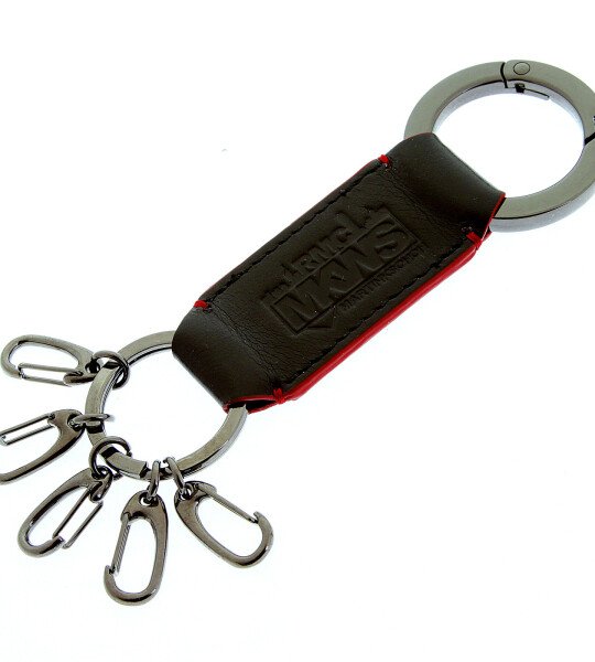 RMC JEANS BLACK LEATHER KEY HOLDER WITH RED LEATHER TRIM FOR MEN REDM5518