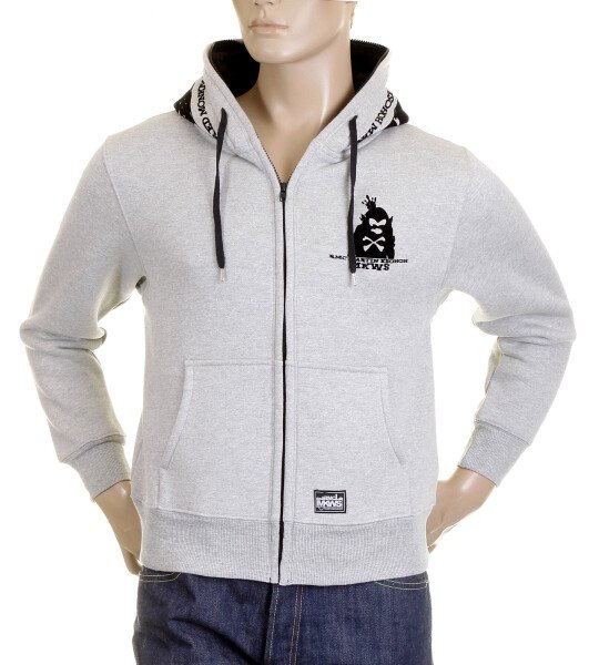 RMC MKWS HOODED ZIPPED REGULAR FIT MENS MARL GREY SWEATSHIRT WITH FRONT POUCH POCKETS REDM2343