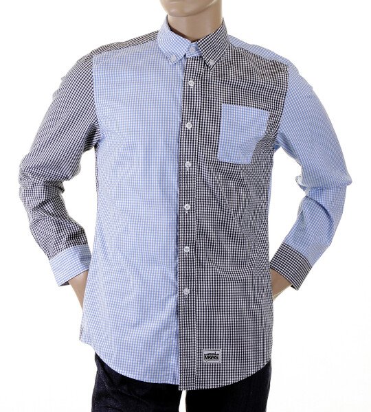 RMC MKWS LONG SLEEVED SOFT BUTTON DOWN COLLAR REGULAR FIT BLUE AND BLACK PATCH SHIRT FOR MEN REDM2109