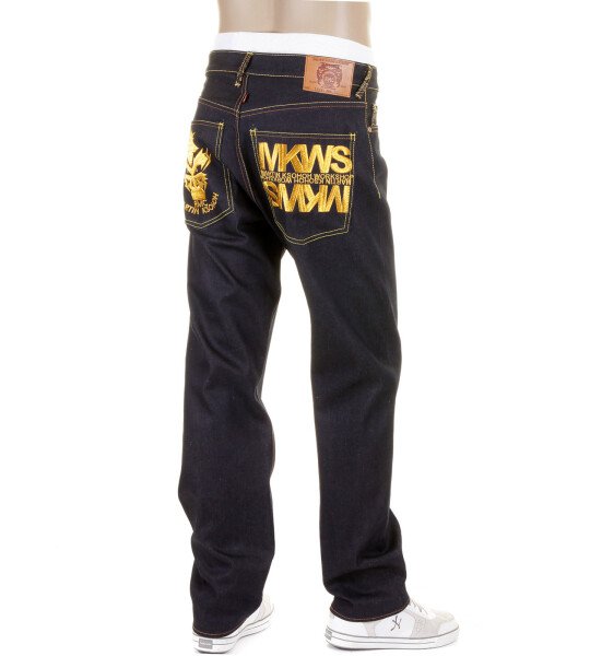 RMC JEANS EMPIRE CYBER MONKEY SLIMMER CUT GOLD EMBROIDERED MODEL 1001 DENIM JEANS REDM1148
