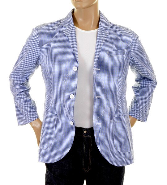 RMC MARTIN KSOHOH MKWS BLUE AND WHITE SMALL CHECKED LIGHTWEIGHT COTTON JACKET FOR MEN REDM2286