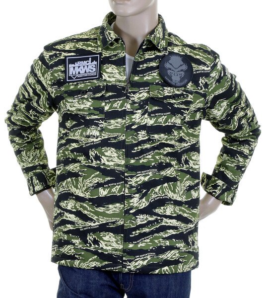 RMC JEANS REGULAR FIT GREEN TIGER CAMO RQZ1085 FIELD JACKET FOR MEN WITH ZIP FRONT CLOSURE REDM2358A