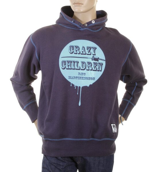 RMC NAVY BLUE HOODED LARGE RWC141264 FITTING PULLOVER SWEATSHIRT FOR MEN WITH CRAZY CHILDREN PRINT REDM0926