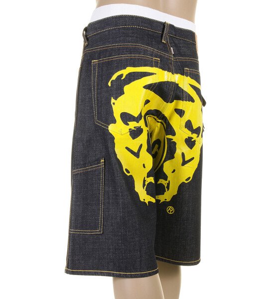 RMC JEANS LOGOA 100% COTTON MENS CARGO DENIM SHORTS WITH SUPER EXCLUSIVE YELLOW PAINTED LOGO REDM3735