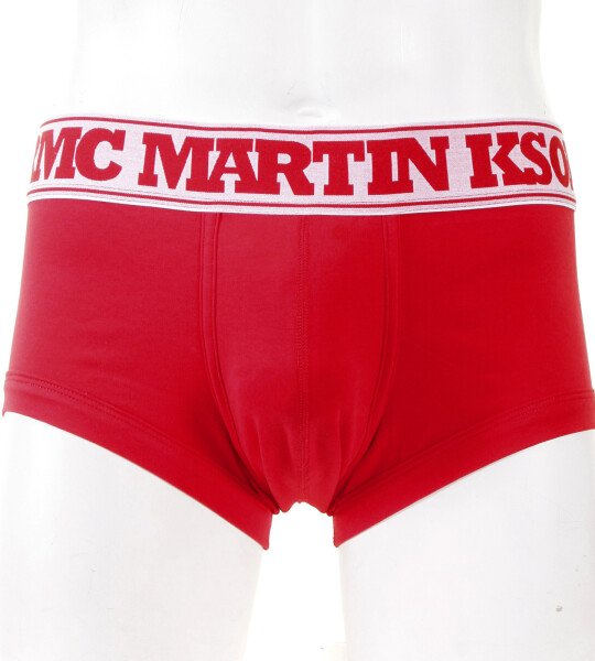 RMC JEANS RED COTTON RQU12007 STRETCH TRUNKS WITH DEEP ELASTICATED WHITE WAISTBAND AND RED WOVEN LOGO RMC003