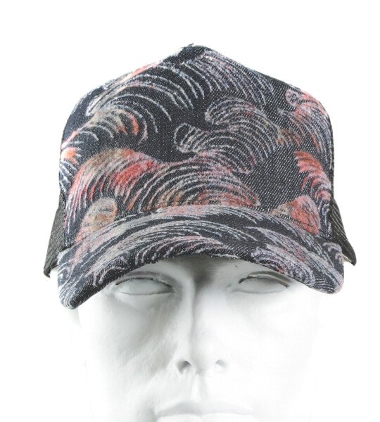 RMC JEANS PINK FLOCK TSUNAMI WAVE EMBROIDERED BLACK MESH CAP FOR MEN REDM5902