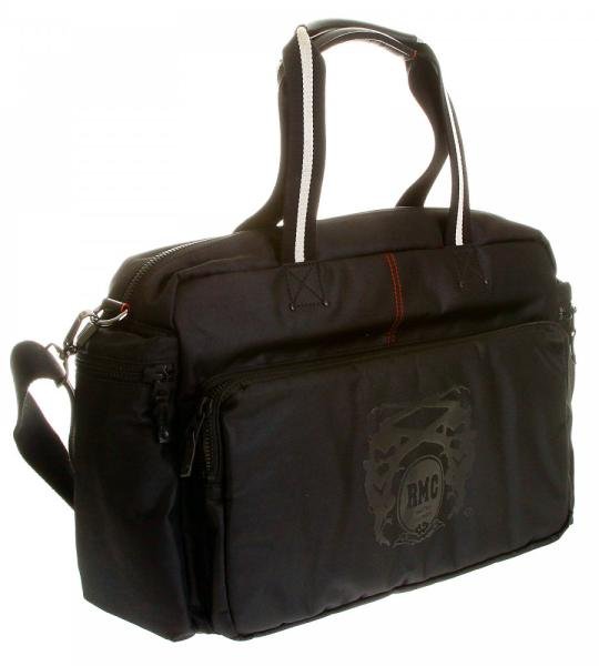 RMC JEANS HAND HELD UNISEX BLACK NYLON DESPATCH BAG WITH LEATHER BASE AND TRIM REDM5531