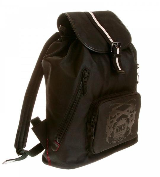 RMC JEANS NYLON UNISEX FULLY LINED BLACK BACKPACK WITH LEATHER TRIM AND BASE REDM5532