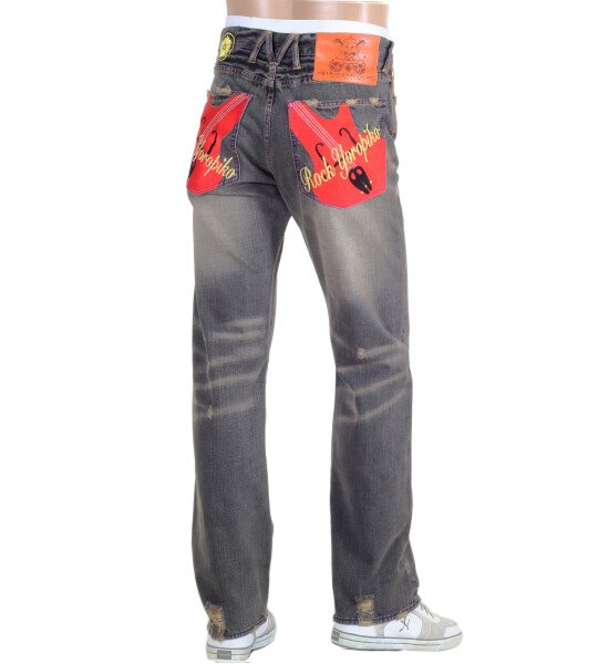 YOROPIKO SKULL EMBROIDERED ROCK WASHED SELVEDGE DENIM JEANS BY MYM FOR MEN YORO0686