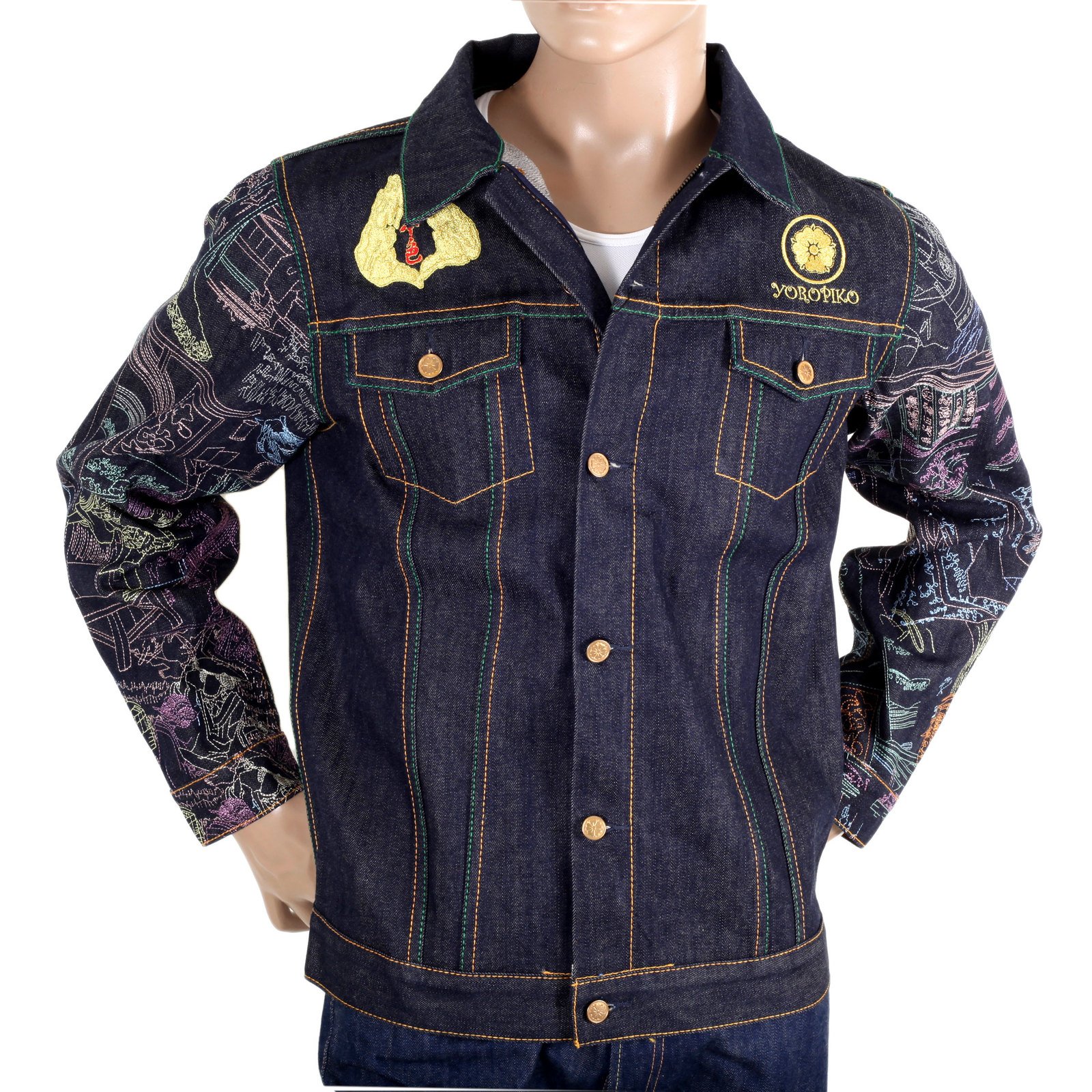 YOROPIKO JAY-Z EXCLUSIVE LIMITED EDITION VINTAGE CUT RAW SELVEDGE  EMBROIDERED DENIM JACKET YORO9174